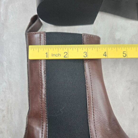 Zara Chelsea Boots Sz 7.5 Dark Brown Leather Preppy Pull On Ankle Booties - Picture 9 of 12
